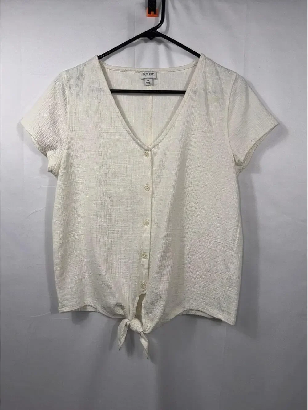 J.Crew Ivory Tie-Front Textured Top Size Medium